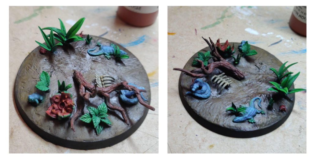 Socle type jungle en rappel de couleurs.